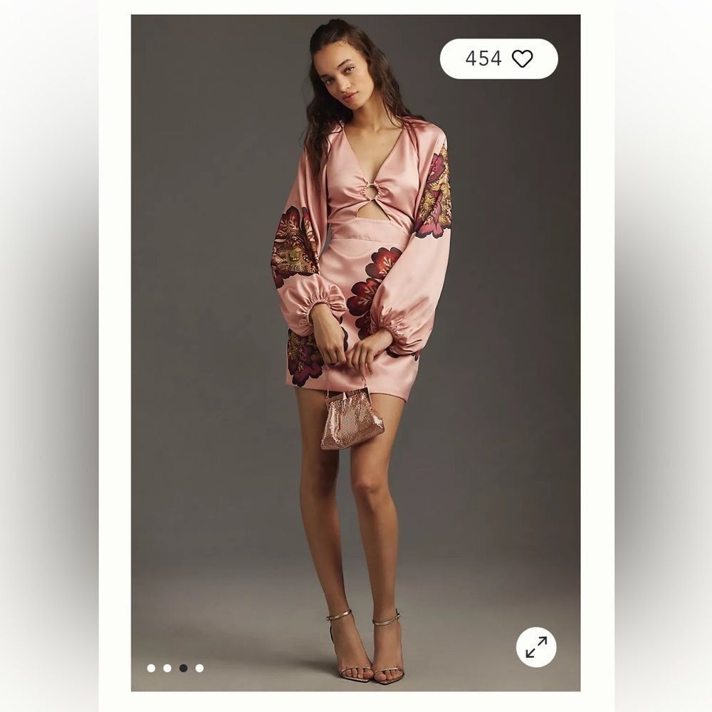 Significant Other size 10 $304 Long-Sleeve V-Neck Cutout Printed Mini Dress - Picture 2 of 12